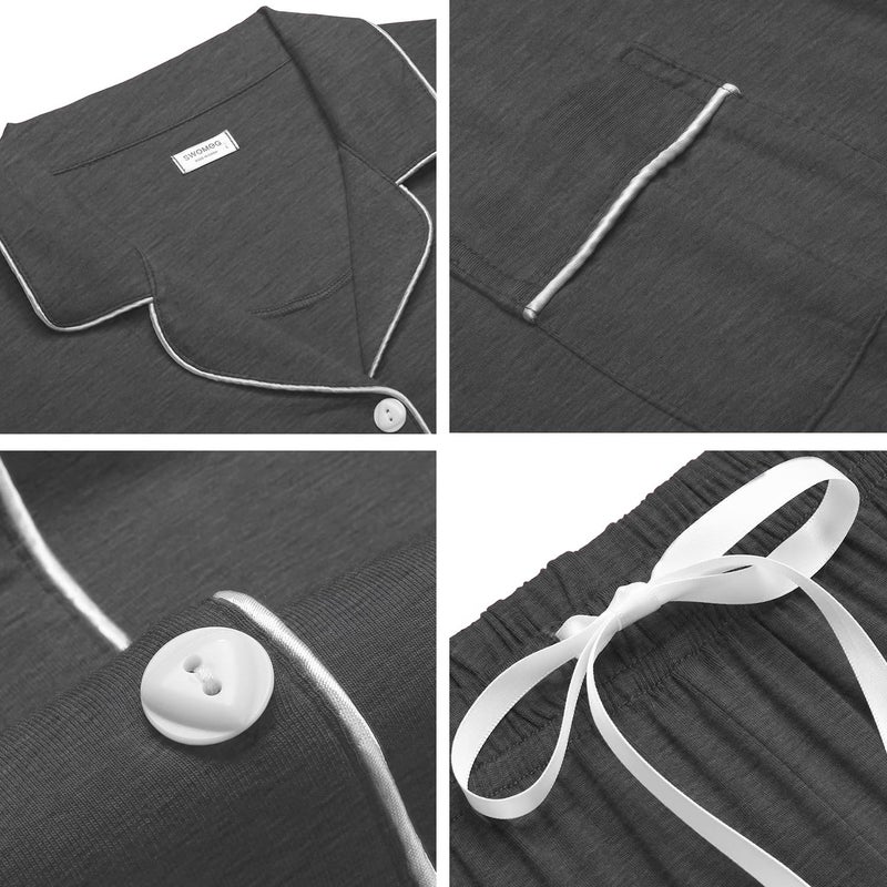 SWOMOG Womens Button Down Pajamas Set Short Sleeve Sleepwear Bride Soft Pj Lounge Sets XS-3XL Deep Grey Small - Image 5